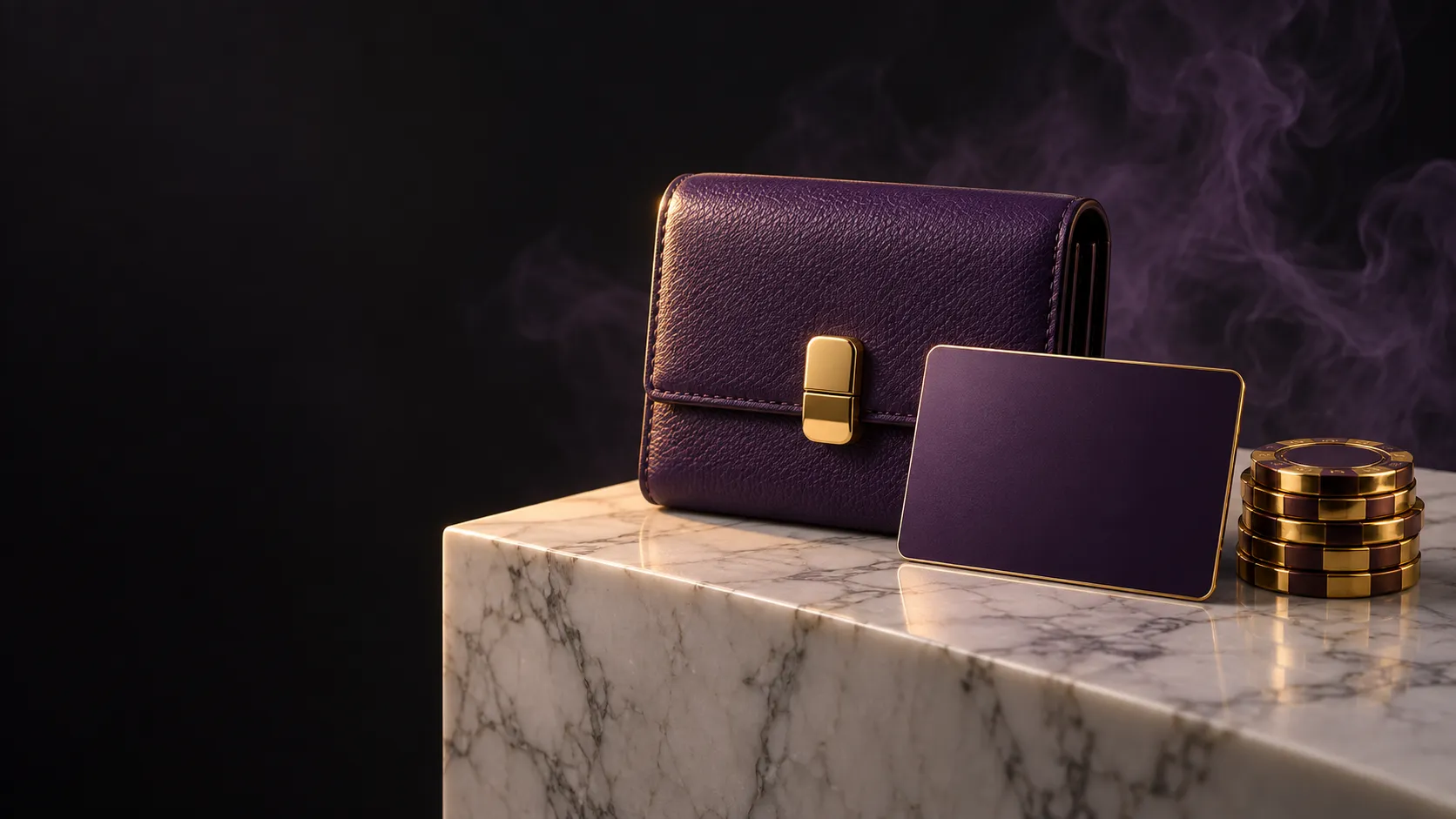Wallet resting on a plinth, representing account funding at Here2Win Casino
