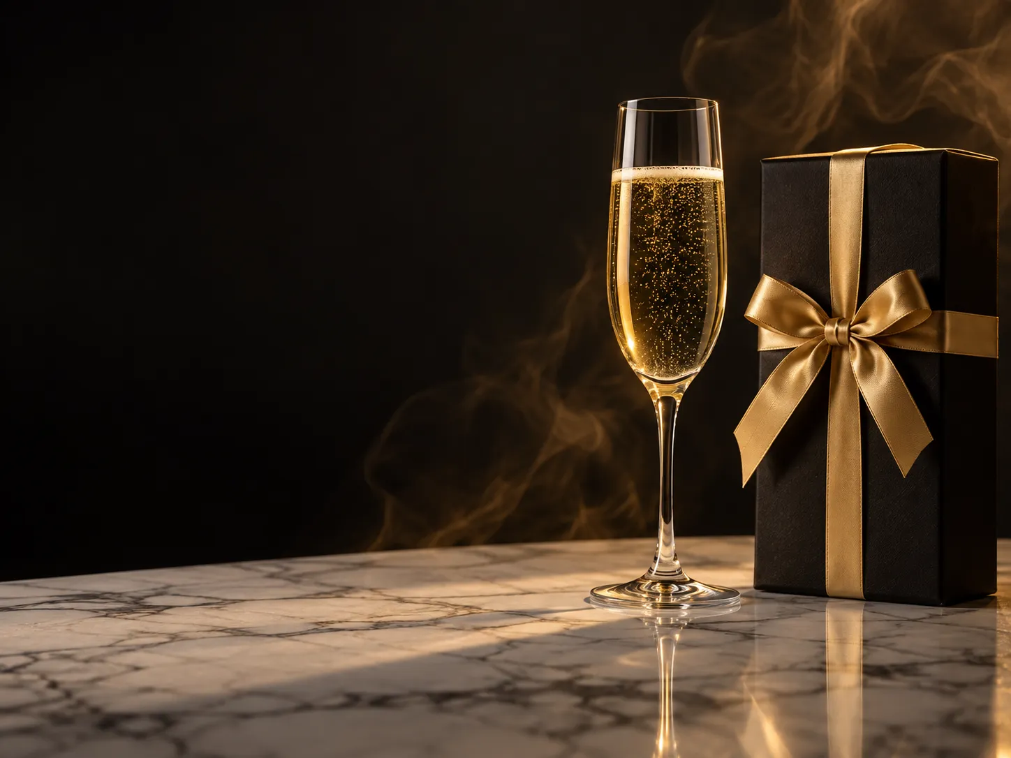 Two champagne glasses catching golden light, part of the bonus page's celebratory styling