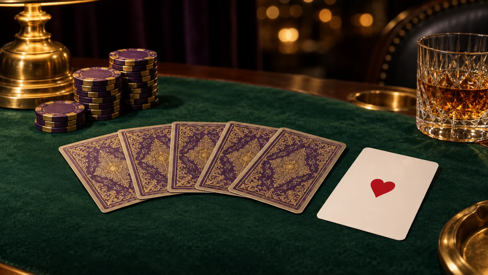 Card table set for a themed casino tour, reflecting the breadth of Here2Win Casino's slot lineup
