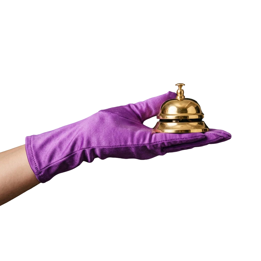 Gold concierge bell resting in a hand, symbolizing quick answers about Here2Win Casino